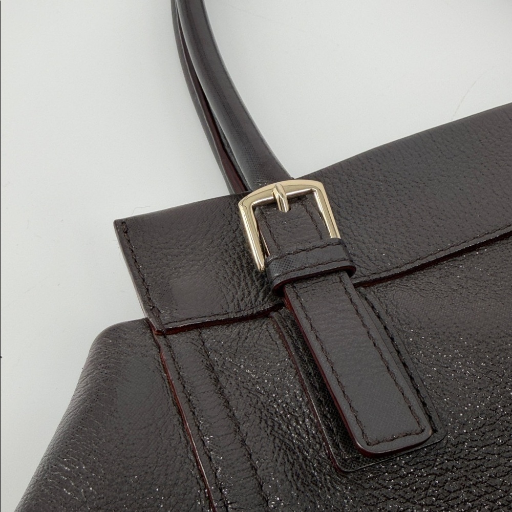 KATE SPADE Dark Chocolate Brown Pebble Leather Shimmer Shoulder Bag - Picture 10 of 13